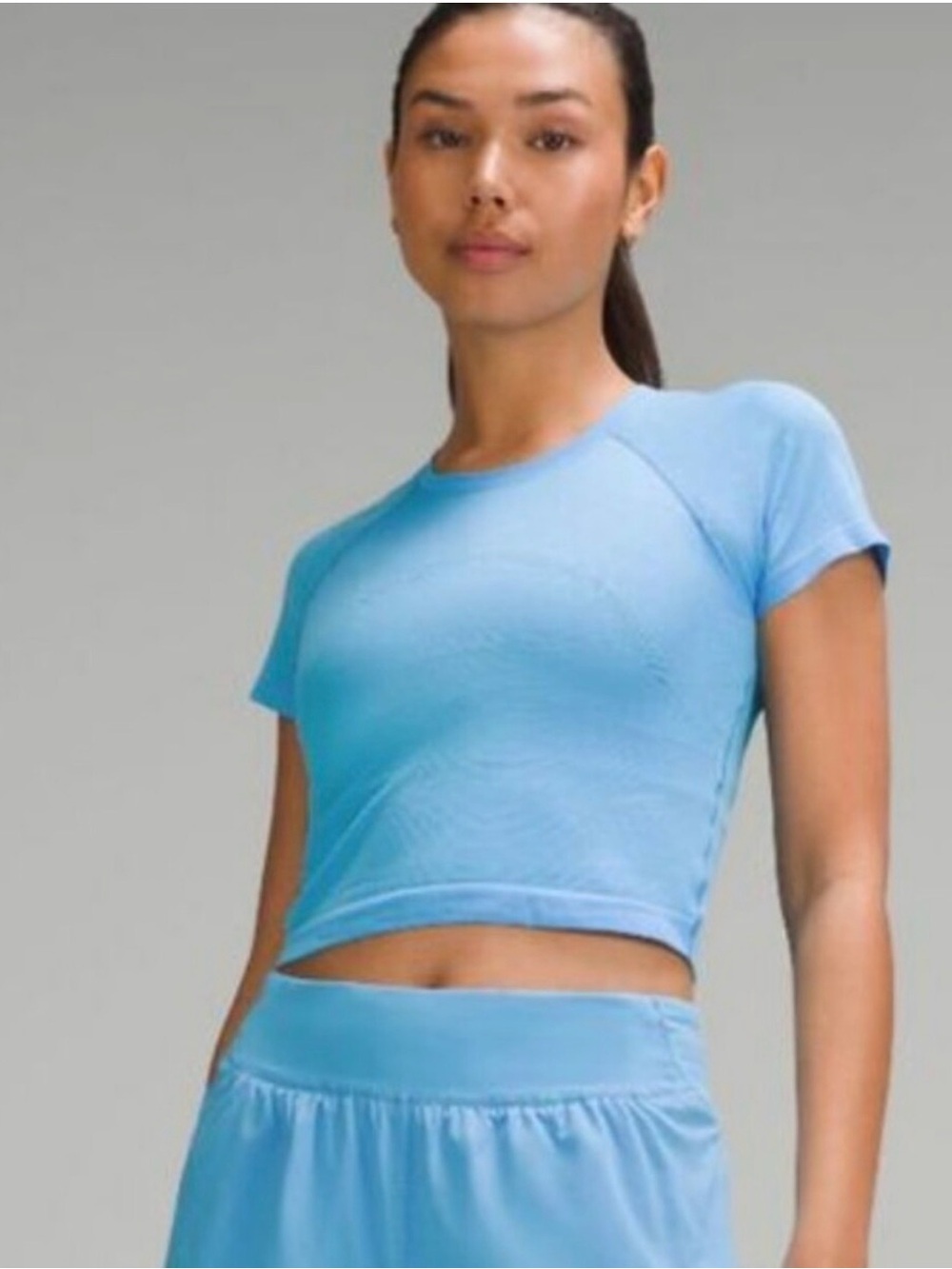 lululemon athletica Light Blue Short Sleeve Crop Top